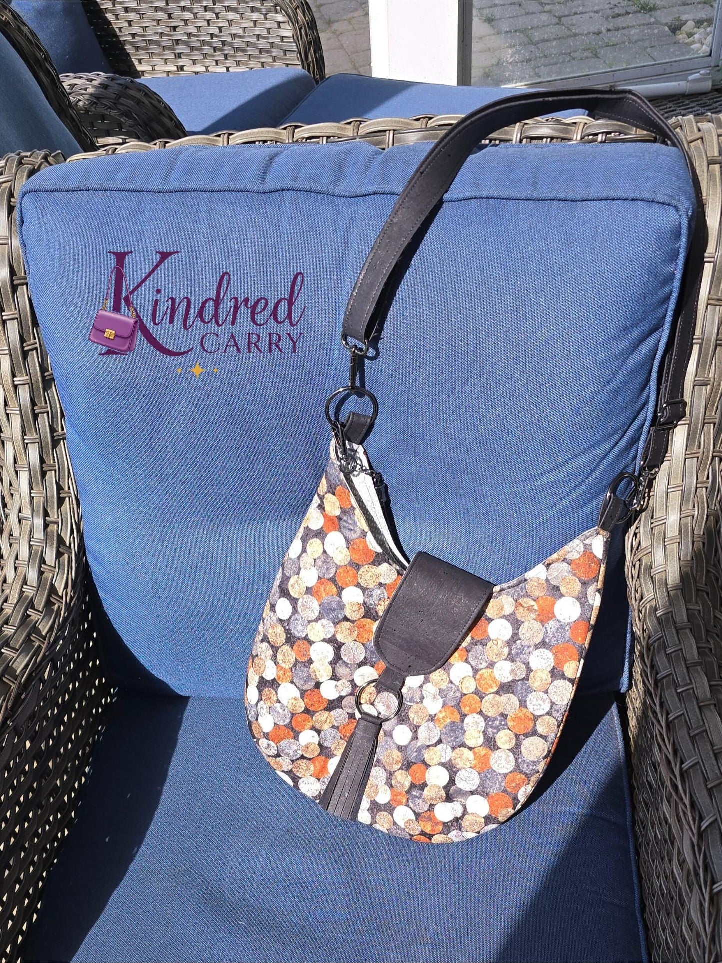 Scarlett Rustic Polka Dot Hobo Bag with Cork Accents – Handmade Crossbody/Shoulder Bag