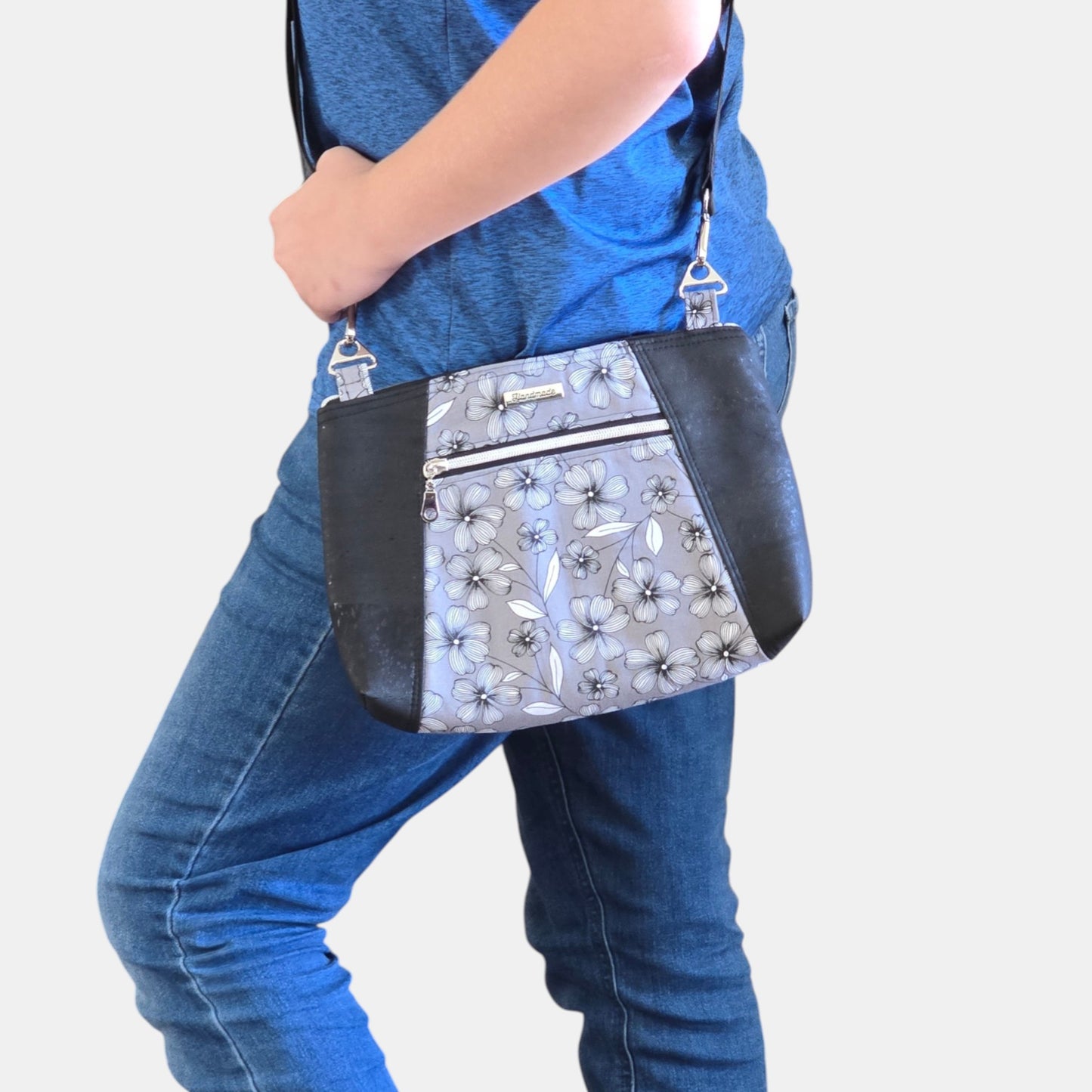 Sunshine Crossbody – Gray Floral Cork