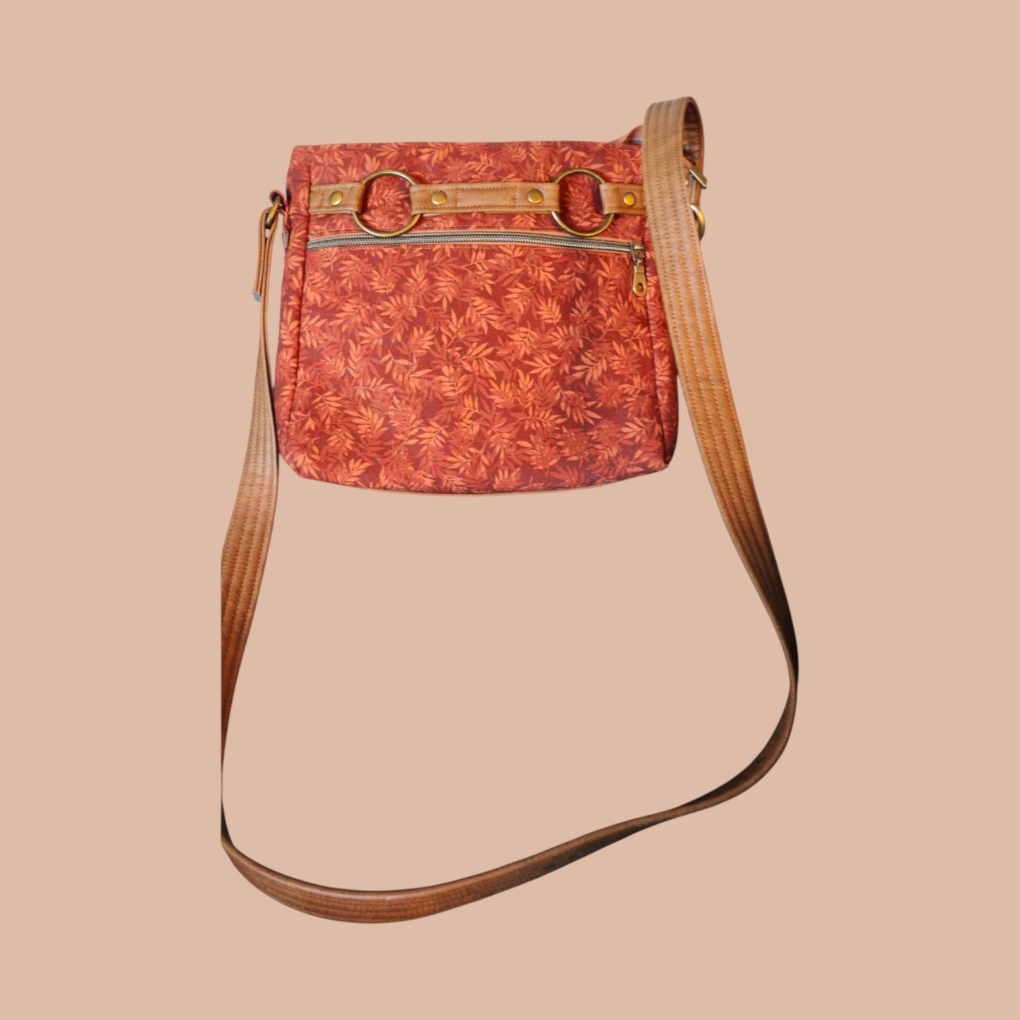 Rust Leaf Crossbody Bag with Brass Ring Detail