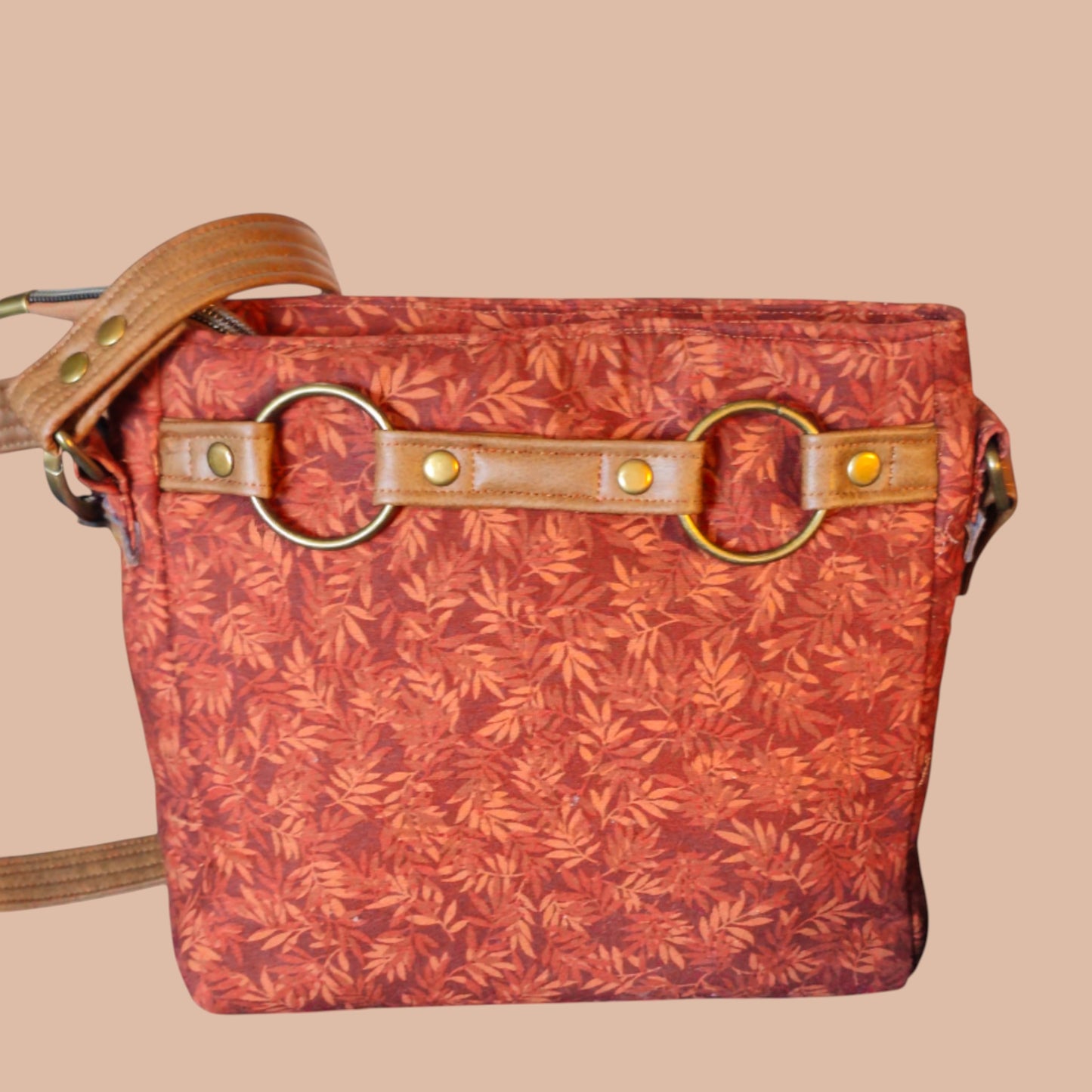Rust Leaf Crossbody Bag with Brass Ring Detail