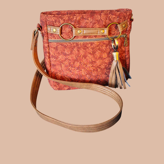 Rust Leaf Crossbody Bag with Brass Ring Detail