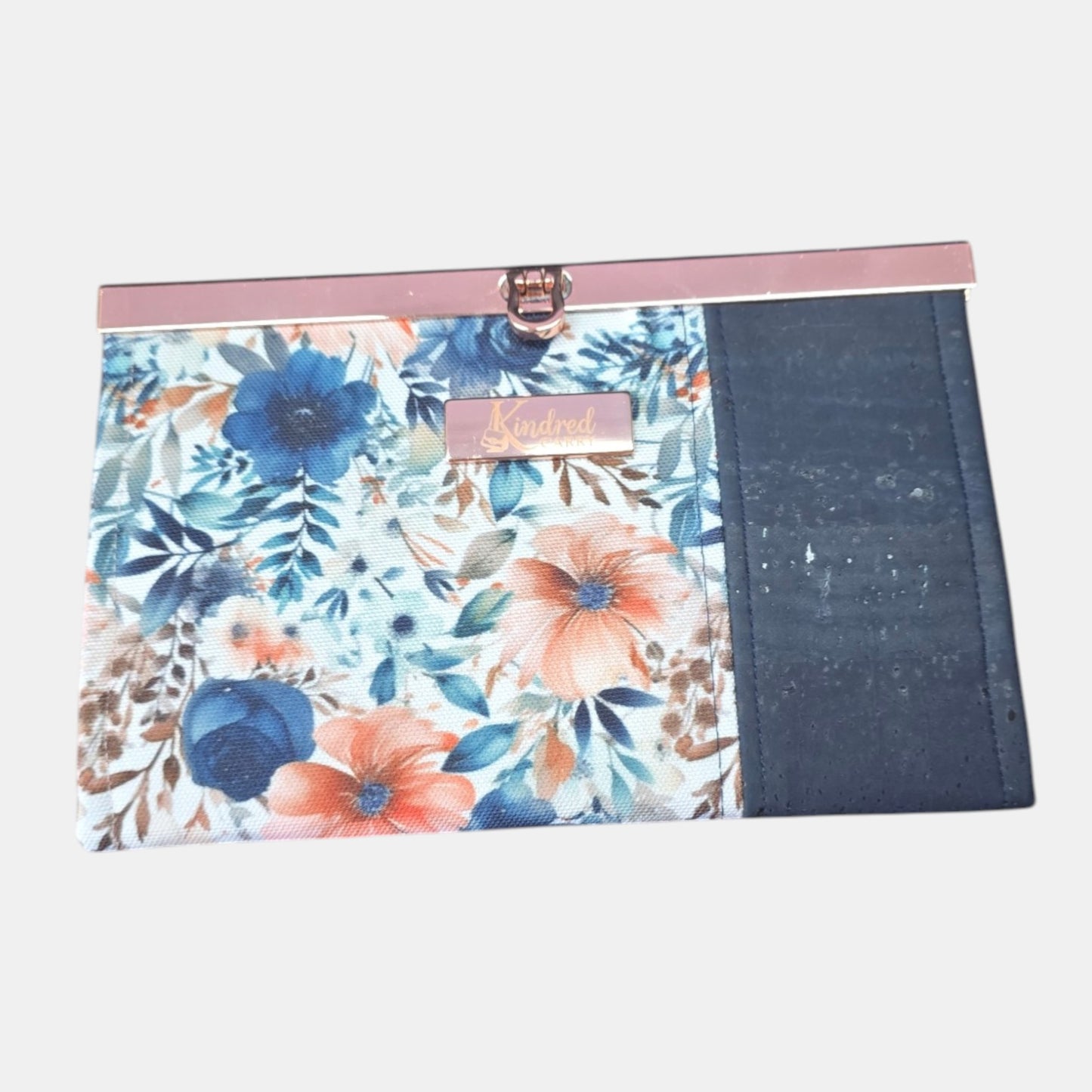 Compact Wallet – Blue Floral Cork