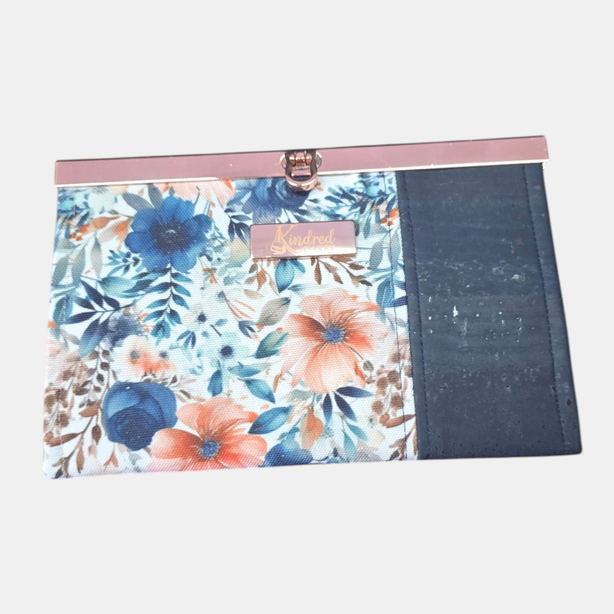 Compact Wallet – Blue Floral Cork