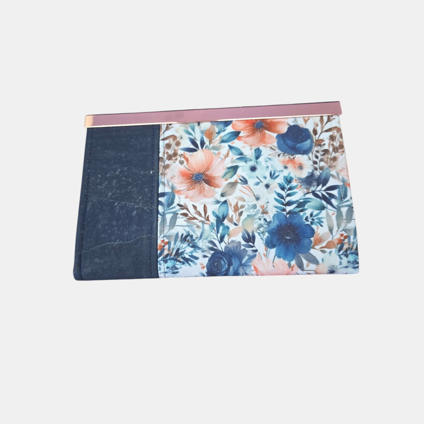 Compact Wallet – Blue Floral Cork