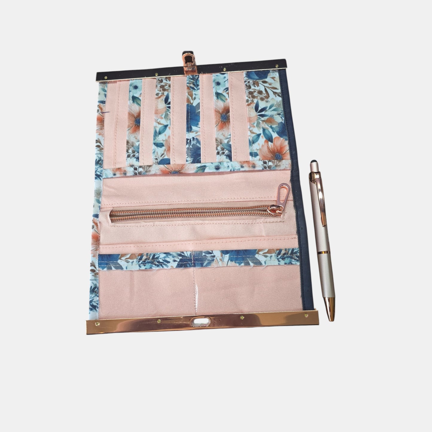 Compact Wallet – Blue Floral Cork