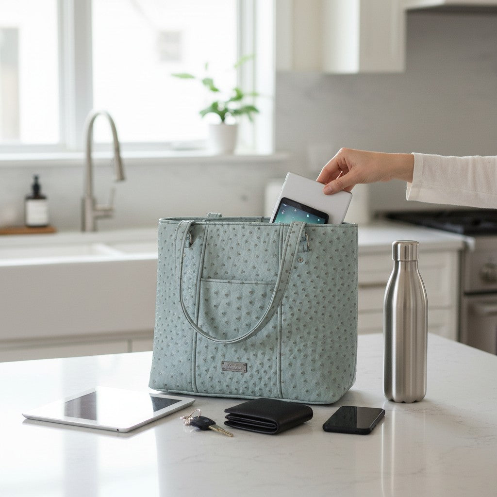 Sage Faux Ostrich Everyday Shoulder Bag