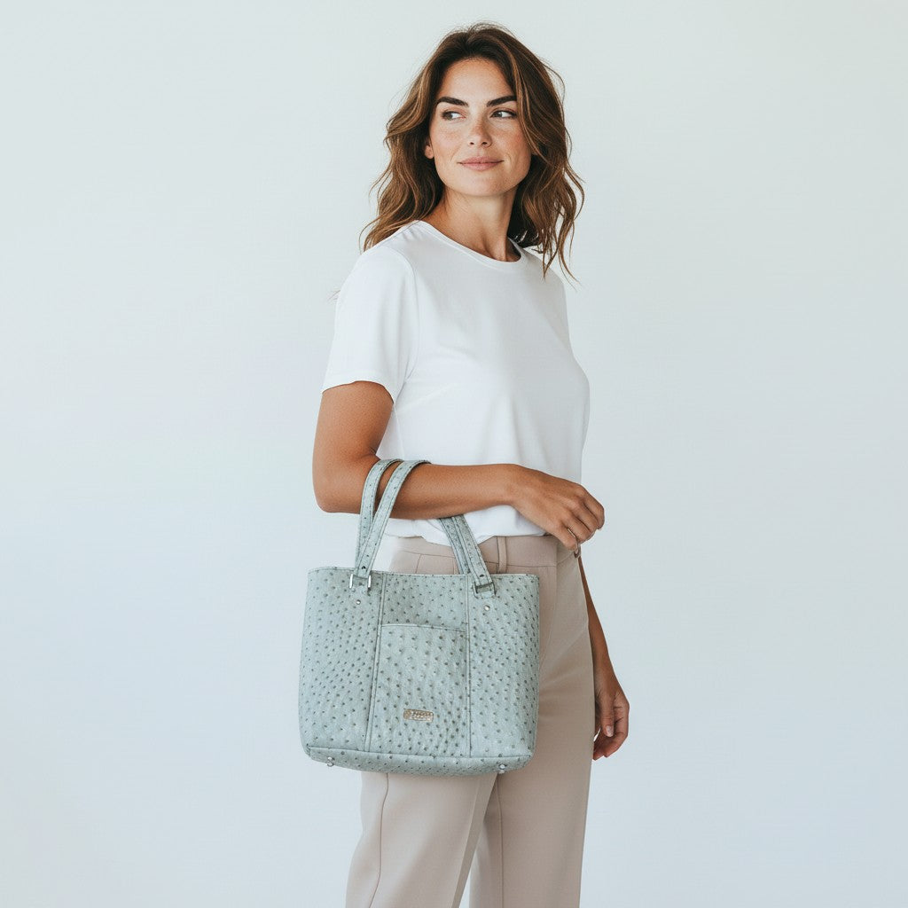 Sage Faux Ostrich Everyday Shoulder Bag