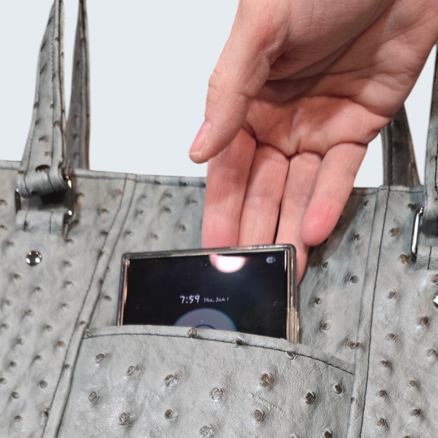 Sage Faux Ostrich Everyday Shoulder Bag