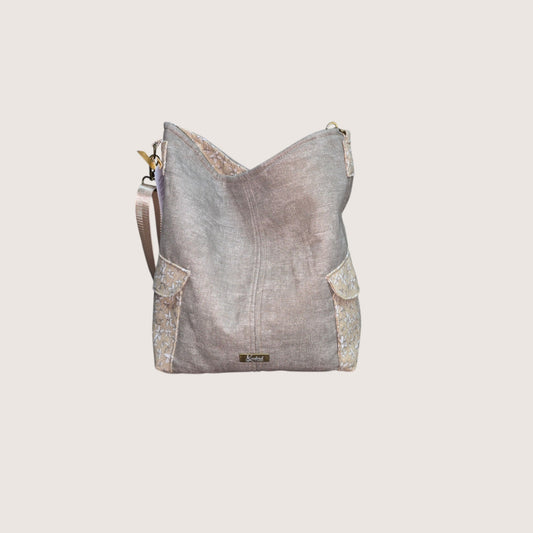 Structured Crossbody Tote - Neutral Linen & Coastal Print