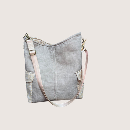Structured Crossbody Tote - Neutral Linen & Coastal Print