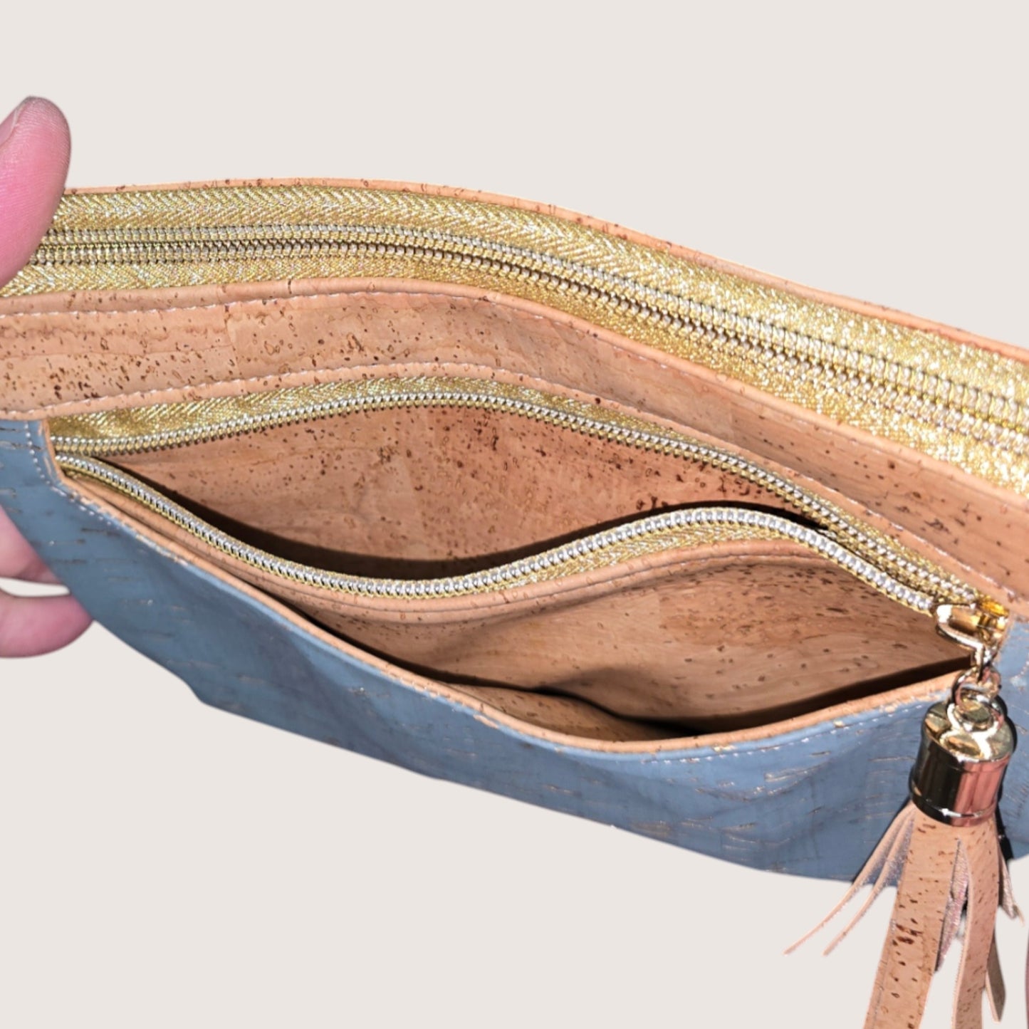 Wristlet Wallet – Blue Cork & Gold