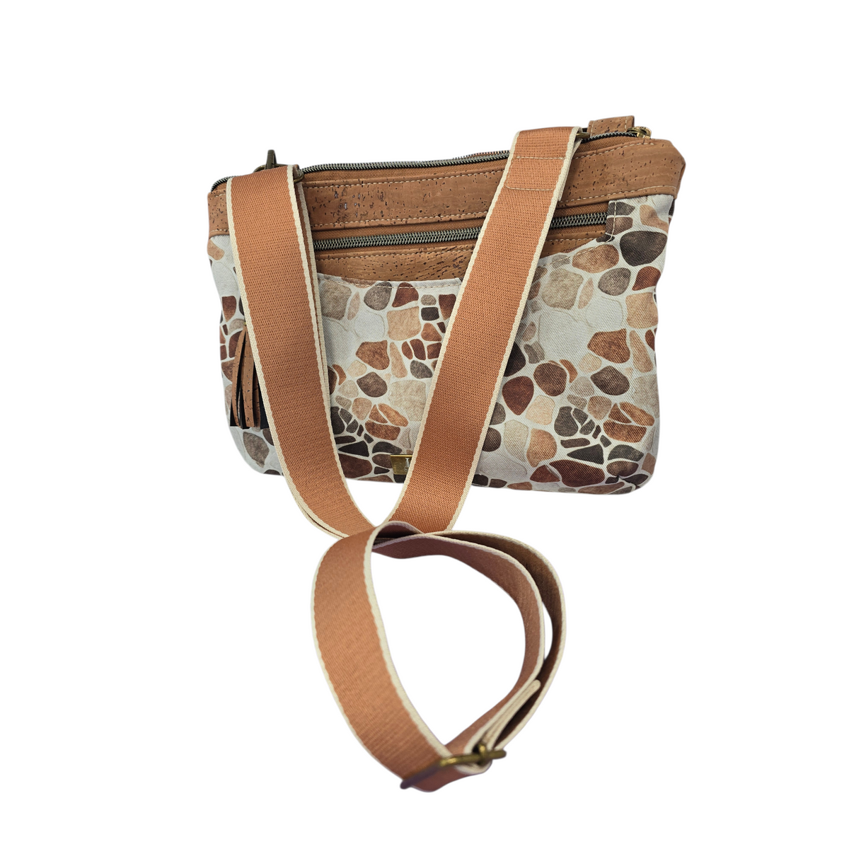Neutral Pebble Print with Cork Accents | Lightweight Everyday Purse