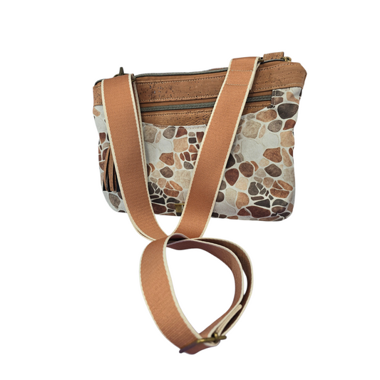 Neutral Pebble Print with Cork Accents | Lightweight Everyday Purse
