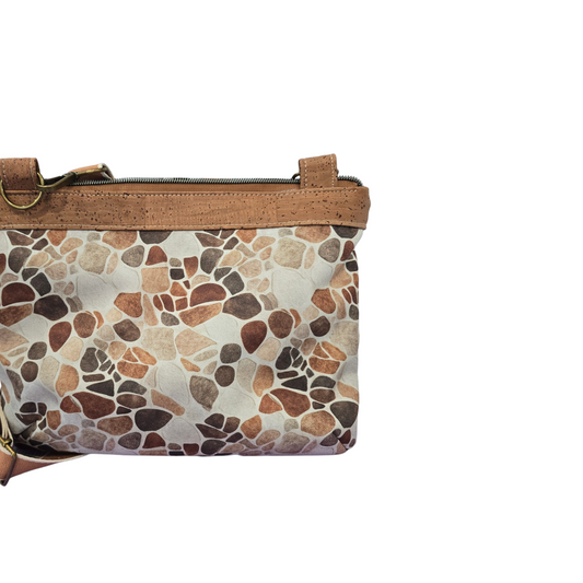Neutral Pebble Print with Cork Accents | Lightweight Everyday Purse