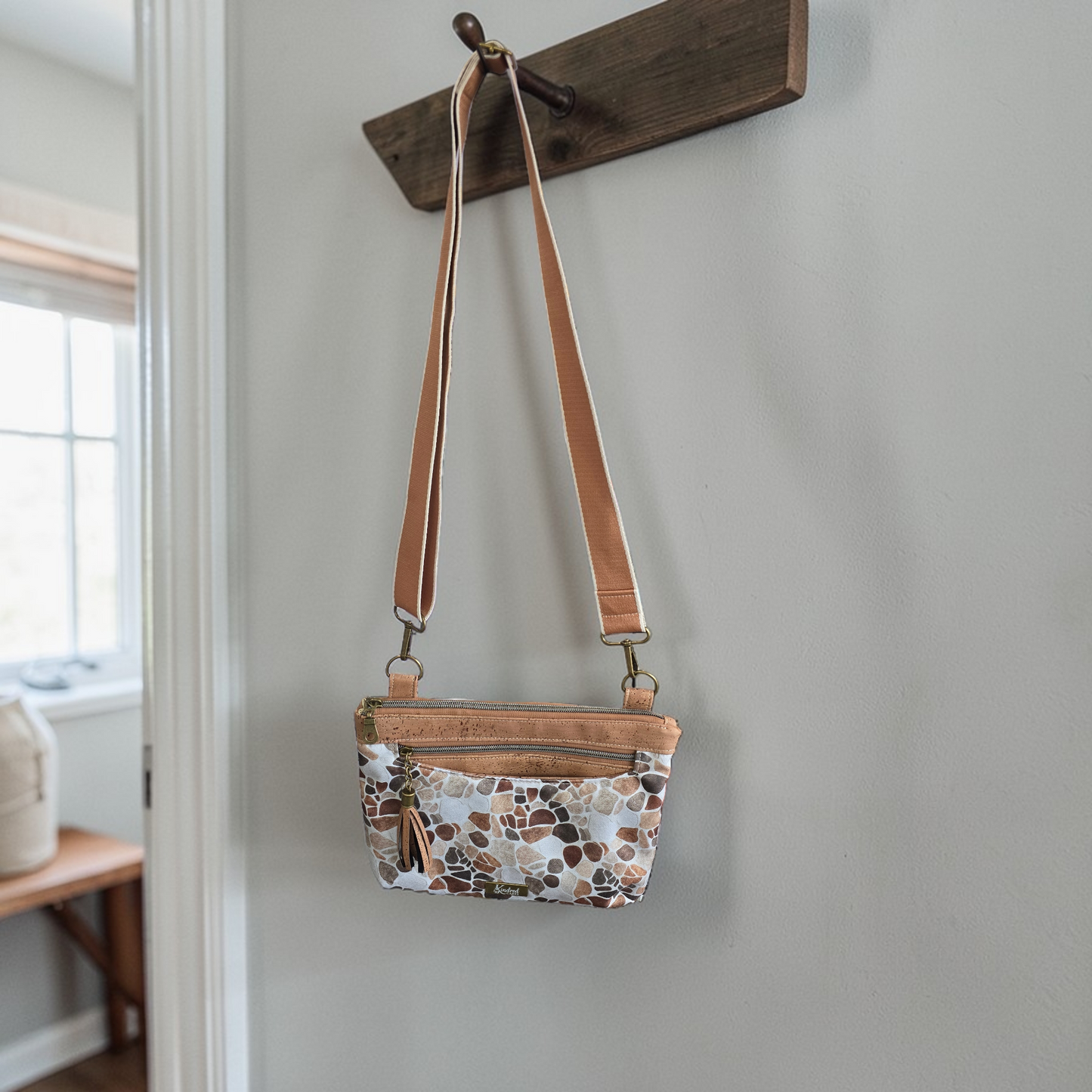 Neutral Pebble Print with Cork Accents | Lightweight Everyday Purse