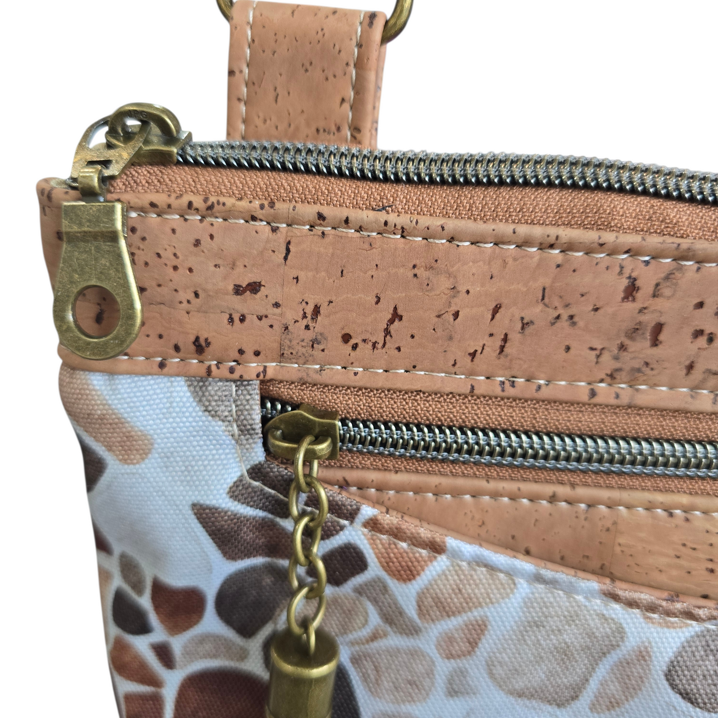 Neutral Pebble Print with Cork Accents | Lightweight Everyday Purse