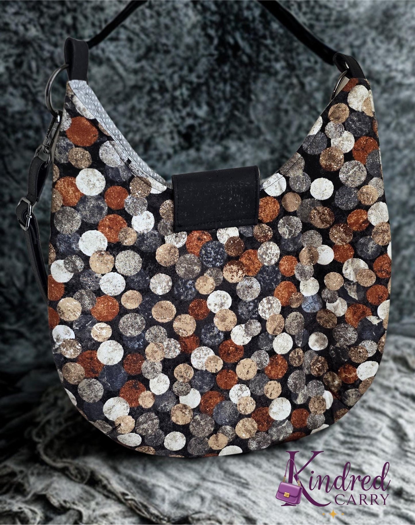 Scarlett Rustic Polka Dot Hobo Bag with Cork Accents – Handmade Crossbody/Shoulder Bag