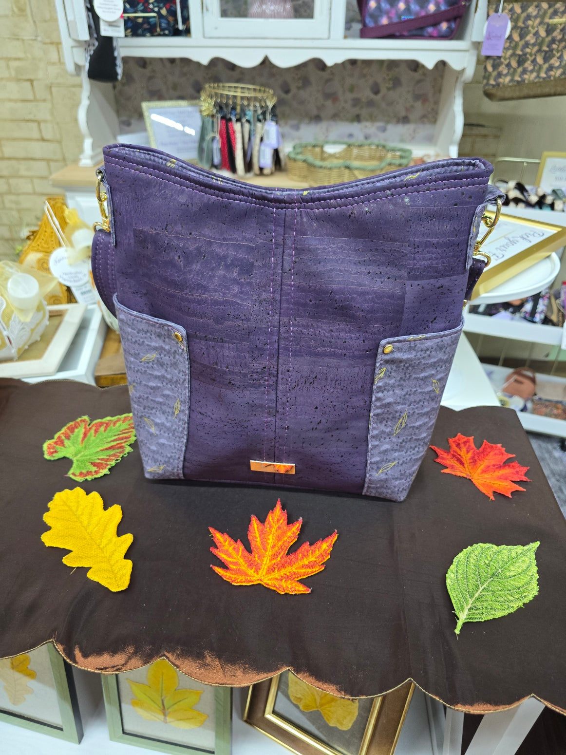 Kindred Carry Compass crossbody in fall purple cork and gold