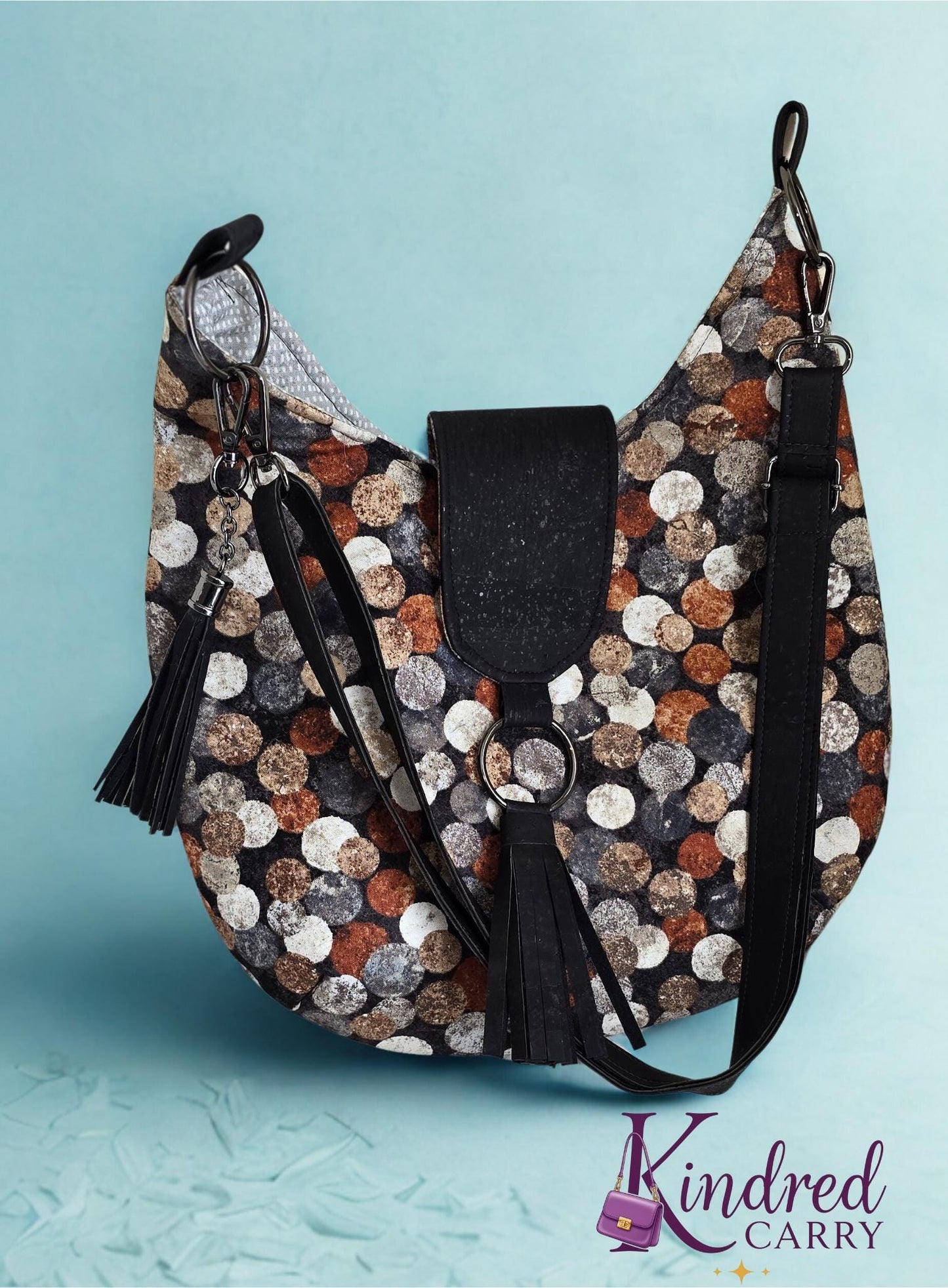 Scarlett Rustic Polka Dot Hobo Bag with Cork Accents – Handmade Crossbody/Shoulder Bag