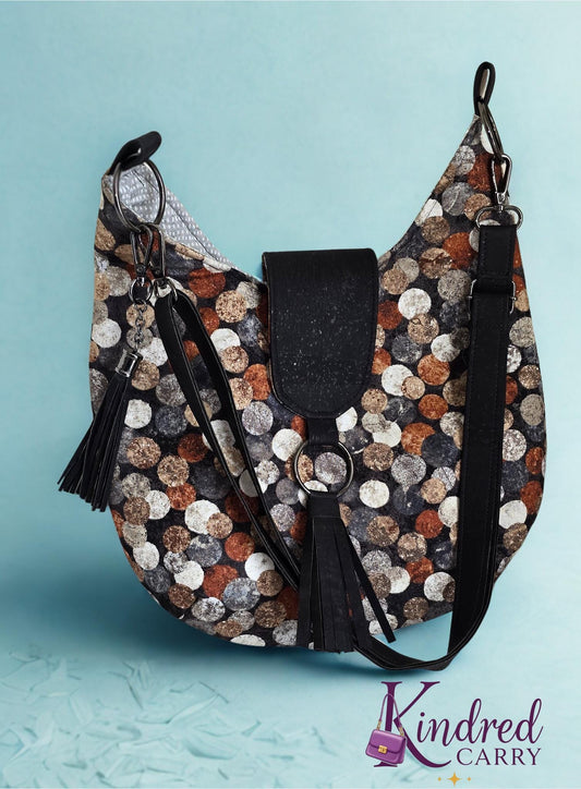 Scarlett Rustic Polka Dot Hobo Bag with Cork Accents – Handmade Crossbody/Shoulder Bag