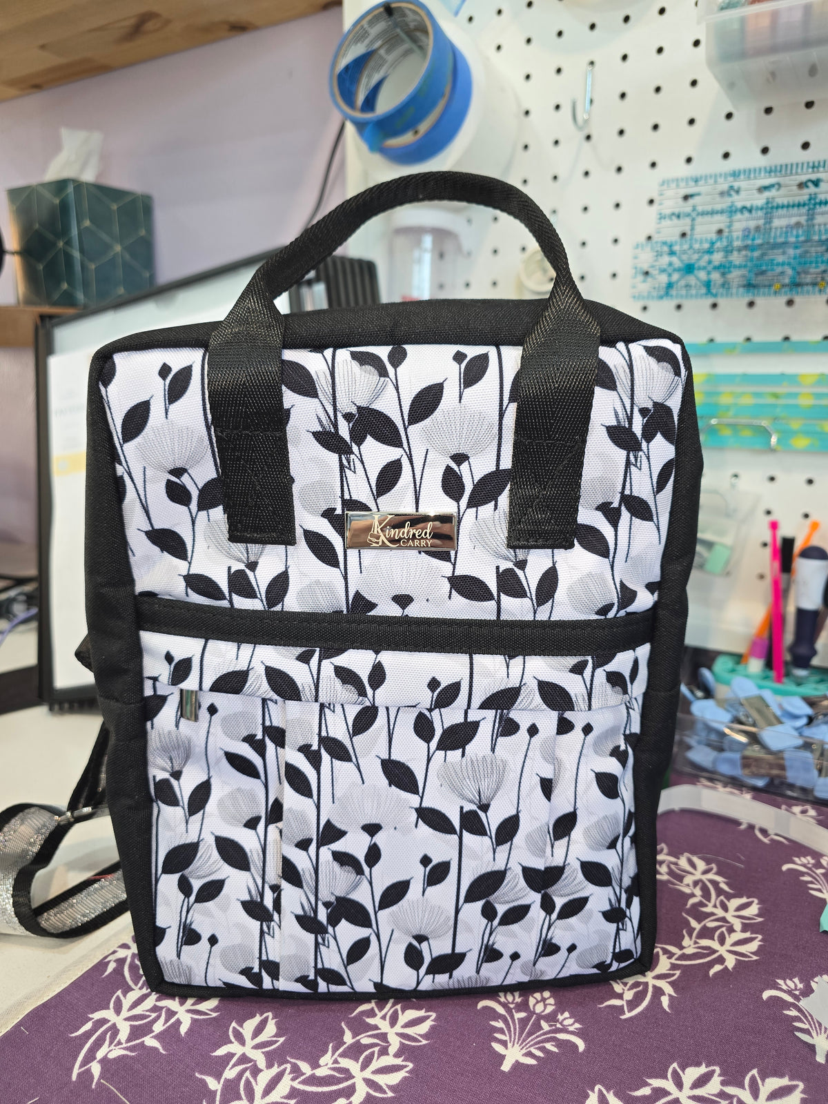 Kindred Carry Making Backpack Mini in black and white floral