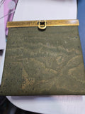 Mini Rozy wallet in olive green cork with antique brass frame hardware