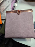 Mini Rozy wallet in purple Mora faux leather with rose gold frame hardware