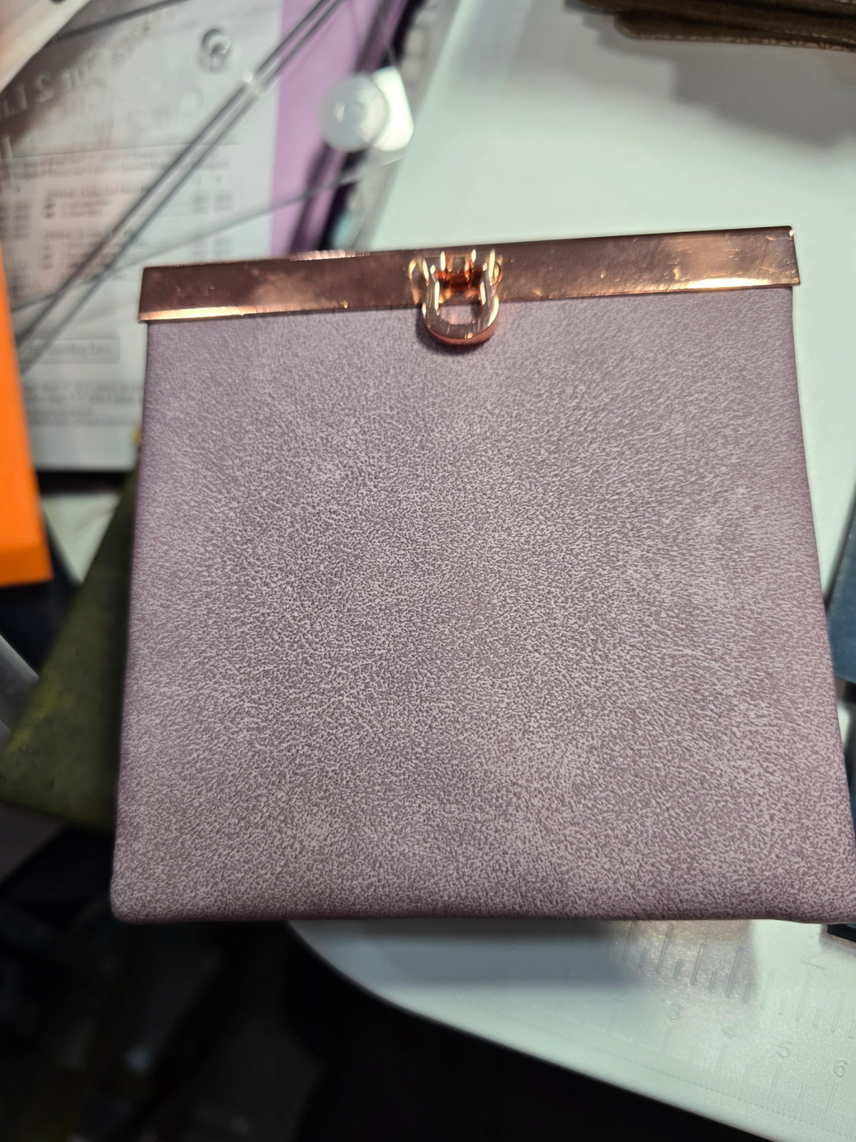Mini Rozy wallet in purple Mora faux leather with rose gold frame hardware