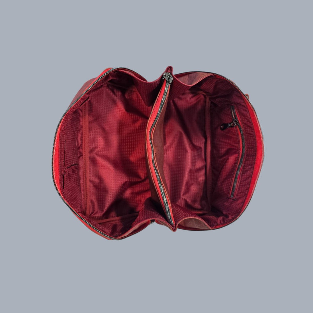 Kindred Man Zip-N-Grip Dopp Kit red ripstop interior with zippered divider compartment